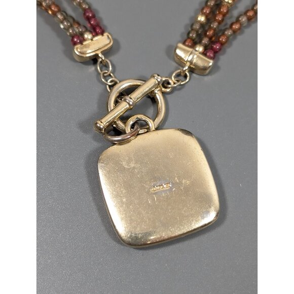 Monet MOP Shell Square Inlay Pendant Red Bead Toggle Necklace Boho 16 in - Picture 7 of 9